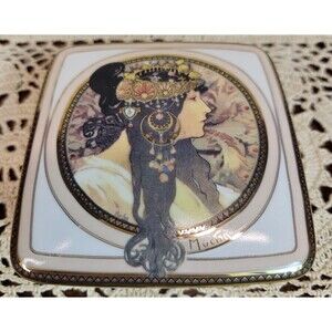 Goebel Germany Artis Orbis Mucha Blonde 1897 Square Trinket Box Signed Box RARE